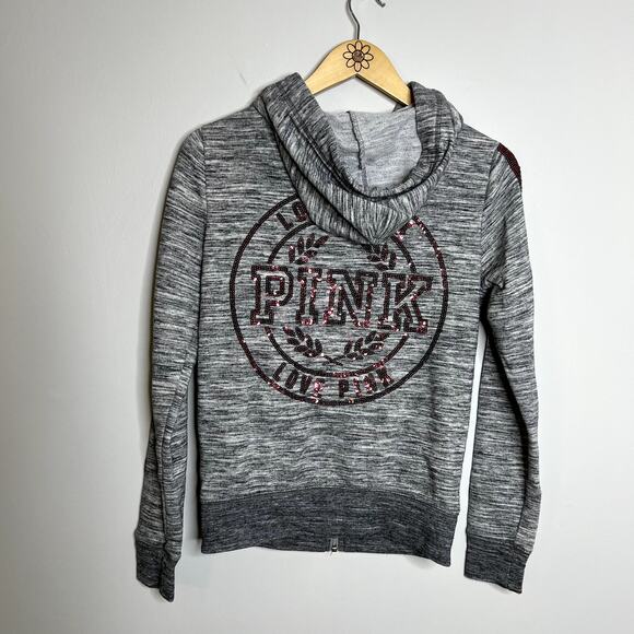 Victoria's Secret Pink Gray Sequin Full Zip Sweatshirt - Picture 5 of 8